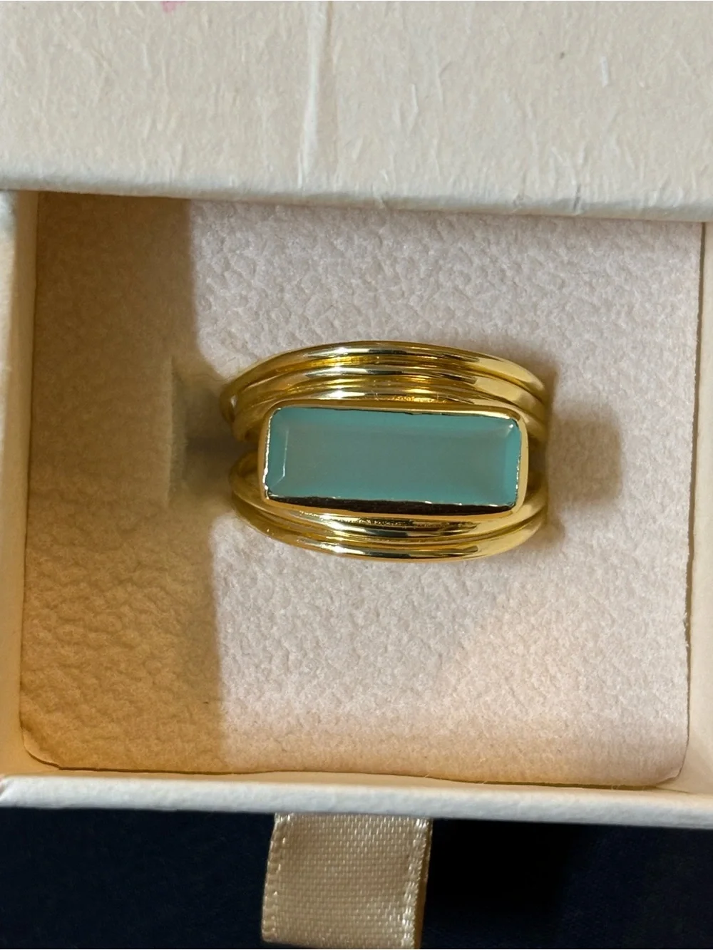 Gold Ring with Aqua Blue Inlay